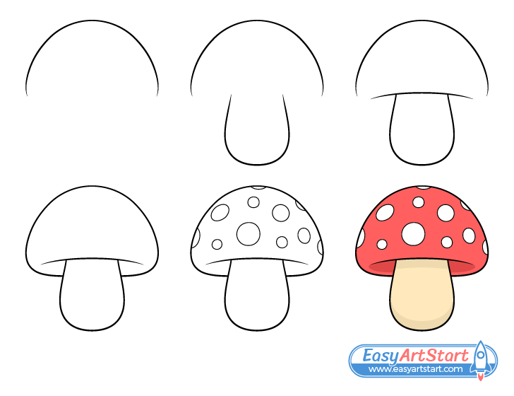 mushroom drawing step by step