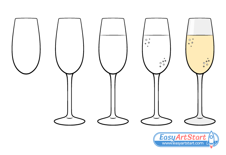 champagne glass drawing step by step