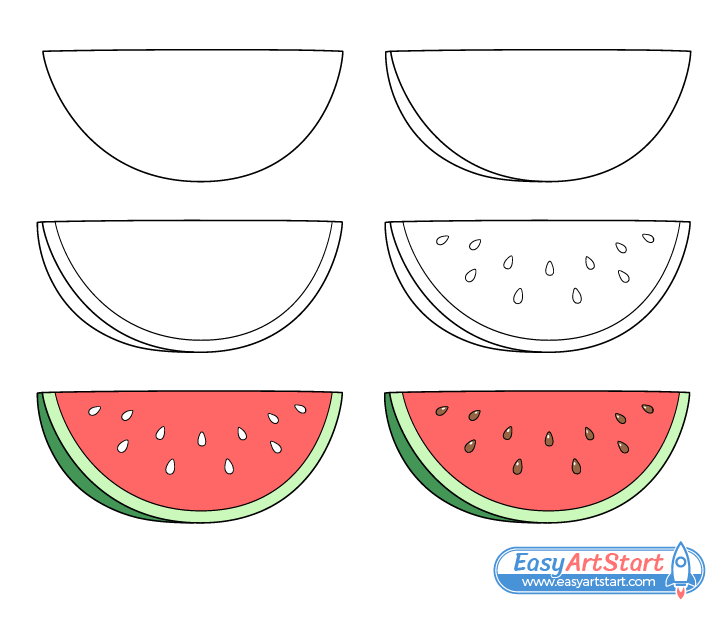 watermelon slice drawing step by step