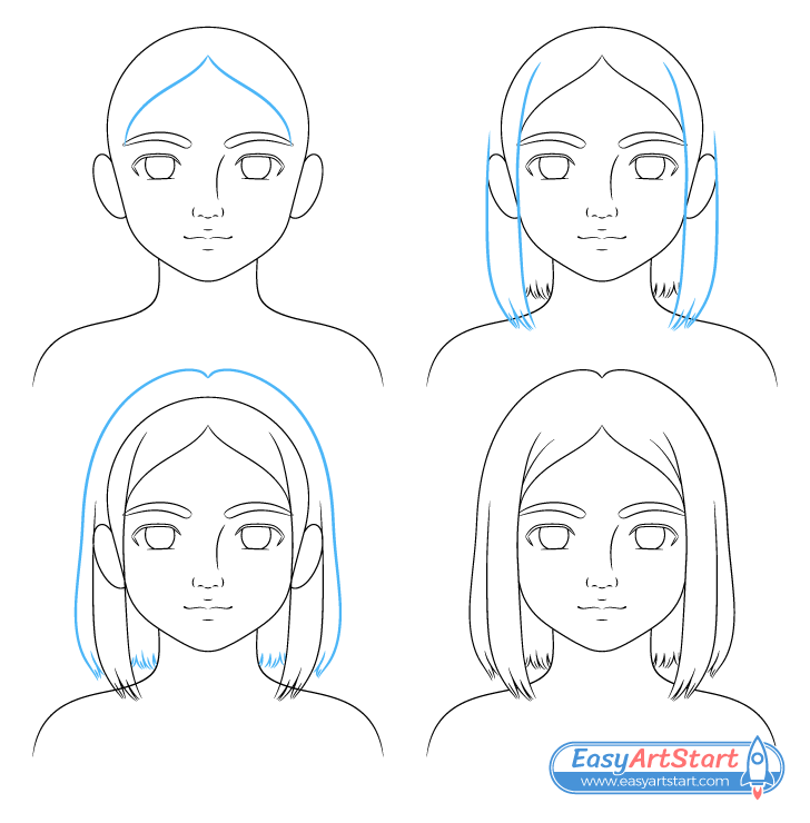 pretty girl hair drawing step by step